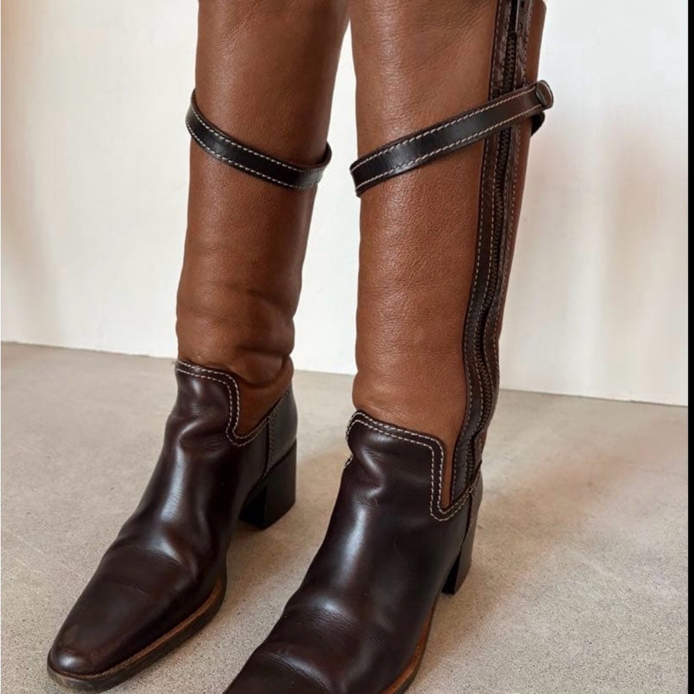 Brown Leather Knee-High Boots